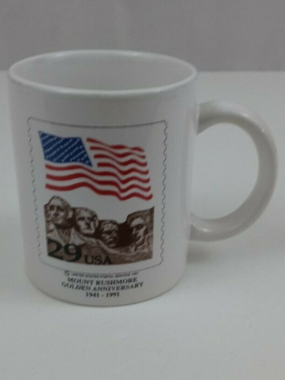 Vtg Mount Rushmore Golden Anniversary 1941-1991 Postage Stamp Coffee Cup Mug